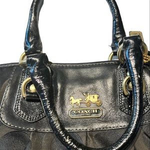 Coach Ashley Signature Dotted Op Art Monogram Fabric and Leather Black Tote Bag